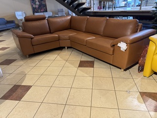 Hoekbank, cognac leder, elektrisch verstelbaar